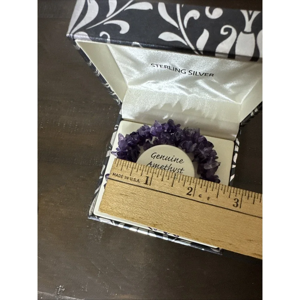 Bracelet Genuine Polished Amethyst Stretch Sterling Christian Cross Charm NWT